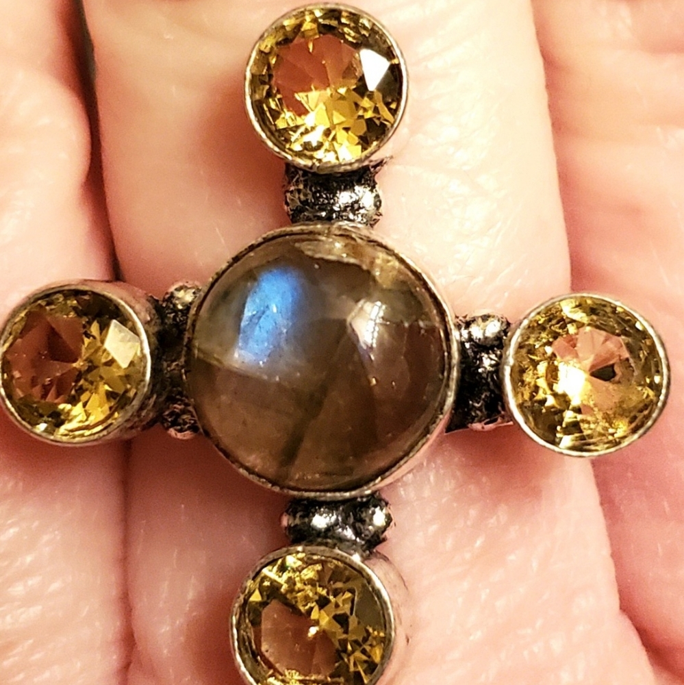 New Labradorite & Citrine 925 Silver Ring. - Picture 4 of 16